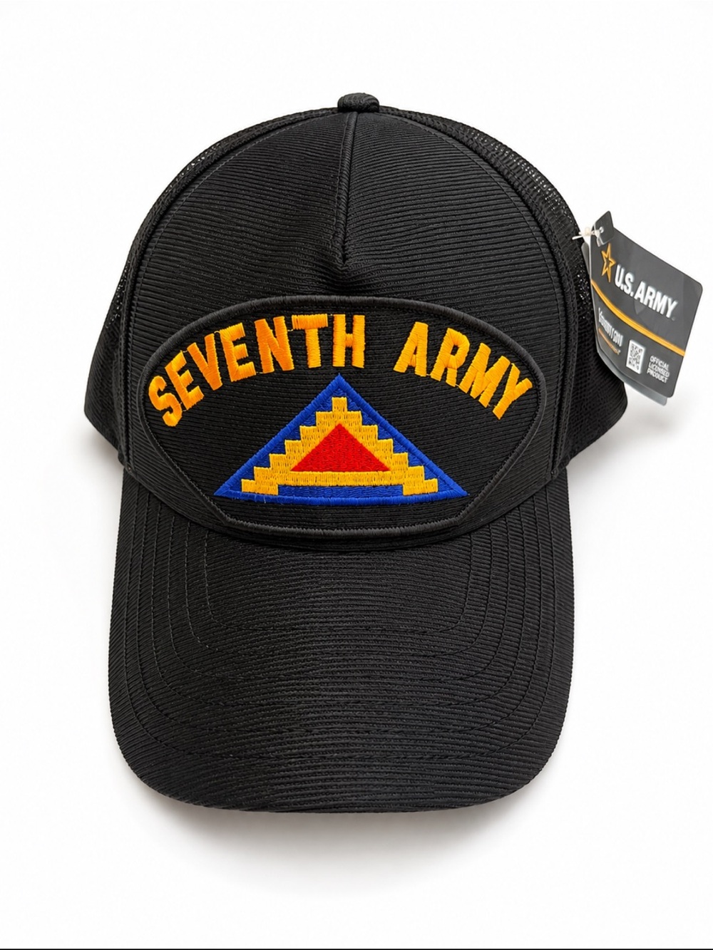 Eagle Crest U.S. Army Seventh Army Black Mesh Trucker Hat NW